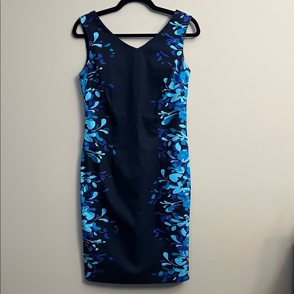 #55 Cleo Navy and Blue Floral Midi Dress